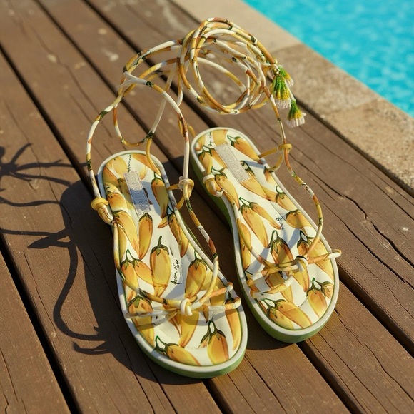 FARM Rio Shoes - FARM RIO Off White Peppers Lace Up Flat Sandals